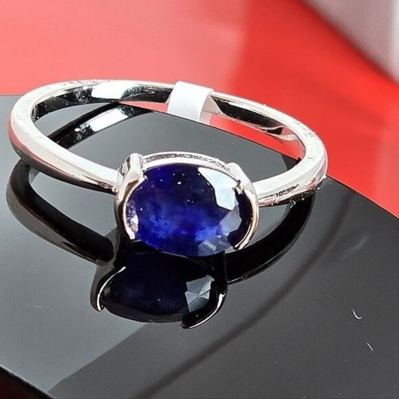 925 Sterling Silver with Natural 8x6mm Blue Sapphire Gemstone